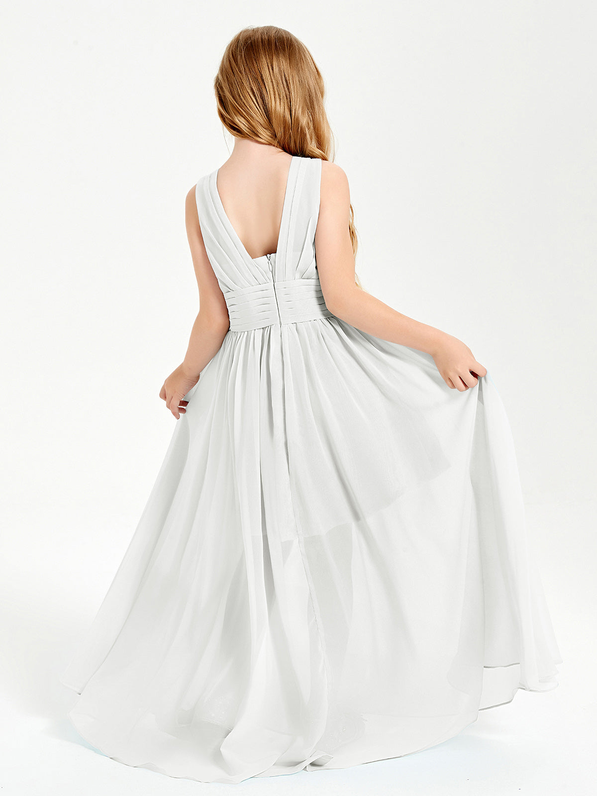 Long V-neck Junior Bridesmaid Dresses Ivory